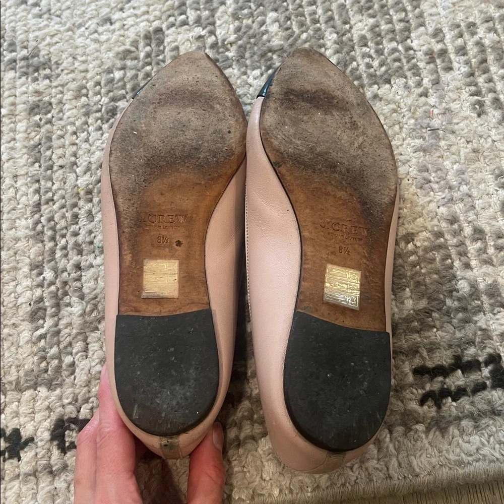 J. Crew Two-Tone nude/blush and Black patent Pointed Toe Ballet Flats